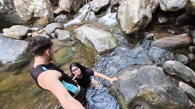 Public cum covered she lets strangers destroy her in the river
