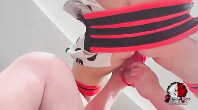 Wife on sex swing squirted by toy then face fucked creampied by husband