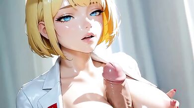 Blonde nurse tears cock in slutty titjob POV gets face wrecked by cum