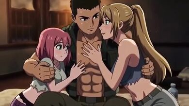 Lost in jungle enjoying hard threesome with futanari in a hut