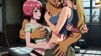 Lost in jungle enjoying hard threesome with futanari in a hut