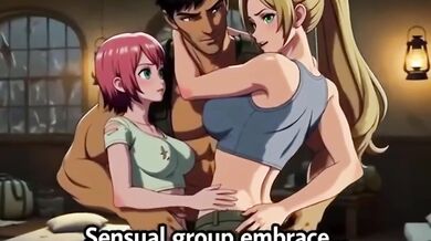 Lost in jungle enjoying hard threesome with futanari in a hut