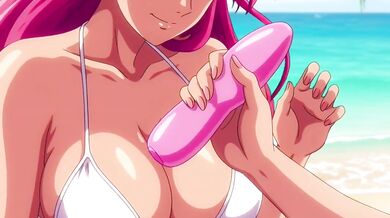 Two big-titted lesbians fucking hard on private beach hentai