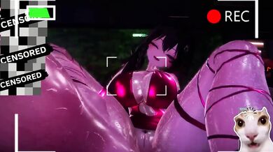 Sweaty red bodycon tease ruined by hentai feet worship