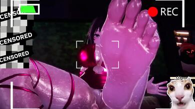 Sweaty red bodycon tease ruined by hentai feet worship