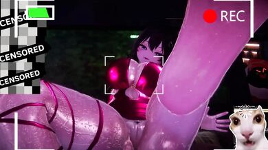 Sweaty red bodycon tease ruined by hentai feet worship