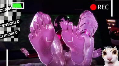 Sweaty red bodycon tease ruined by hentai feet worship