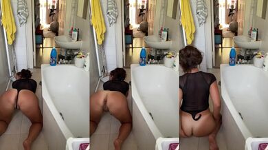 Thick Asian MILF's thong ruined by farting and pissing creampie