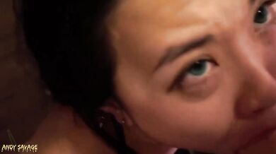 Green eyes asian POV face fucking deepthroat cumshot