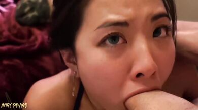 Green eyes asian POV face fucking deepthroat cumshot