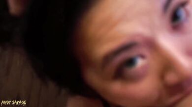Green eyes asian POV face fucking deepthroat cumshot