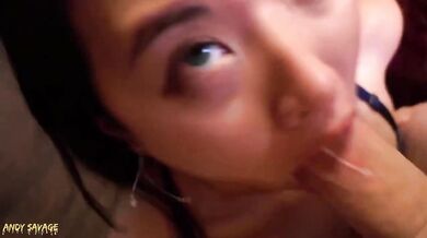 Green eyes asian POV face fucking deepthroat cumshot