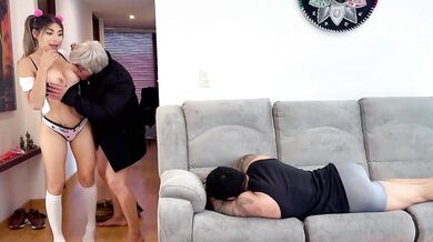 Caught cheating Latina stepdad creampie filthy cuckold bitch gets double stuffed