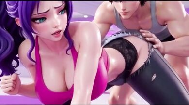Yoga instructor destroyed hot girl form behind in anime hentai