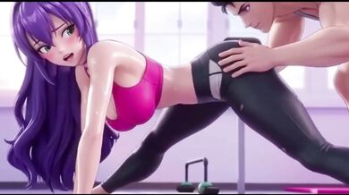 Yoga instructor destroyed hot girl form behind in anime hentai