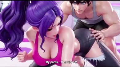 Yoga instructor destroyed hot girl form behind in anime hentai