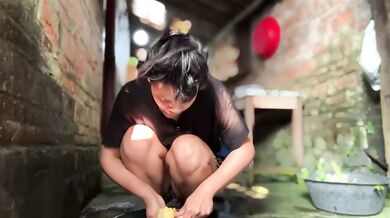 Make vegetables fritters in hard rough sex