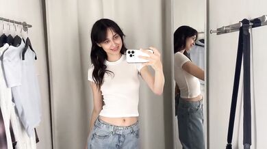 Petite brunette tears through sheer see through outfits in public