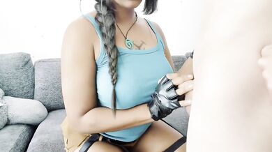 Lara Croft takes treasure hard ebony goddess POV chokes out every drop