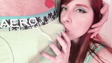 Blowjob tease until his boxers burst with thick cum load