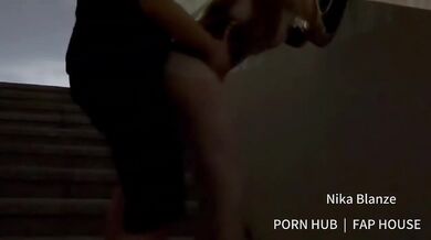 Secretary’s sheer lingerie exhibition at crowded plaza milf gets creampie in public