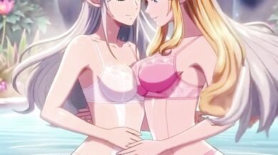 Beautiful lesbian elves share an intimate night in a magical hot spring