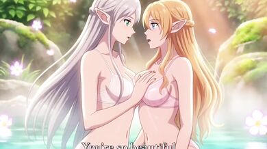 Beautiful lesbian elves share an intimate night in a magical hot spring