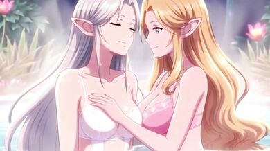 Beautiful lesbian elves share an intimate night in a magical hot spring