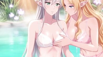 Beautiful lesbian elves share an intimate night in a magical hot spring