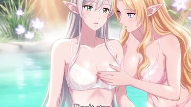 Beautiful lesbian elves share an intimate night in a magical hot spring