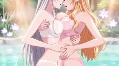 Beautiful lesbian elves share an intimate night in a magical hot spring