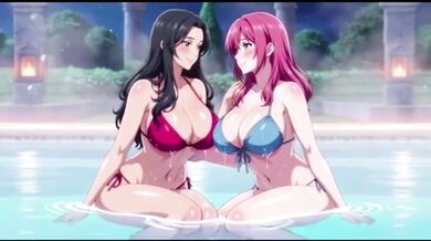 Lesbian milfs destroy each other in steamy hot bath scissor fight