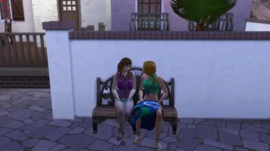 Lesbian animated pussy eating on public bench