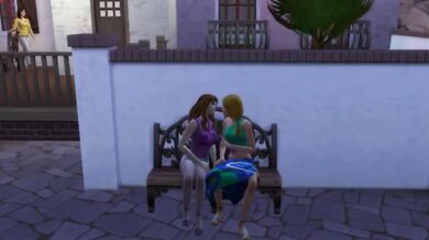 Lesbian animated pussy eating on public bench