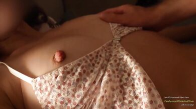 Step sis on couch gets stuffed with big dick while nipple licking ends in cumshot
