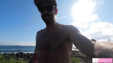 Naughty girl gets kinky and sucks massive cock on beach public blowjob