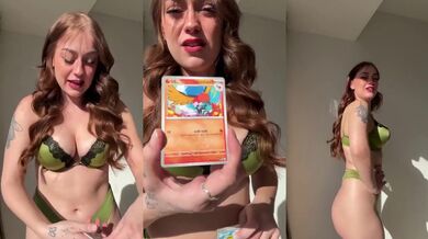 Paldea porn star rips Pokemon cards in sexy lingerie showing off her thick bush