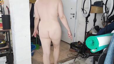 Naturist MILF couple deep cleaning their home naked voyeur hot twat