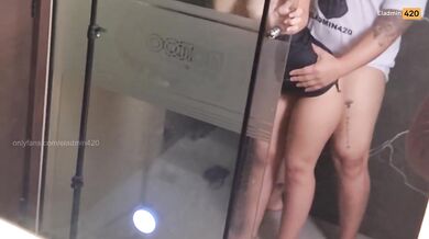 stepsister shower sex with wet dress on while I fuck her tight little ass