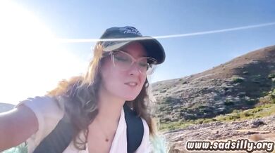 Hiker gets throat fucked on mountain summit wild amateur POV