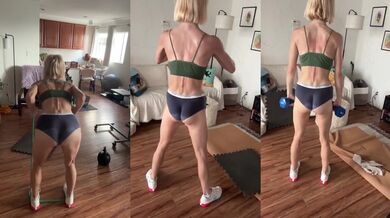 Blonde fit babe destroys tiny ass in workout panties