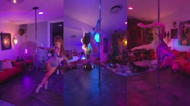 Natural redhead grinds pole solo and soaks it
