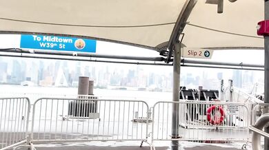 The siren strips on the ferry exposing everything in slow motion