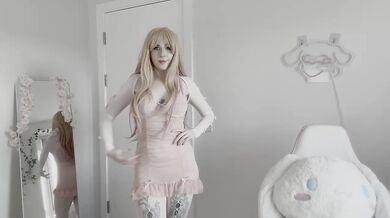 Transparent lingerie egirl pink cosplay ruined by big tits