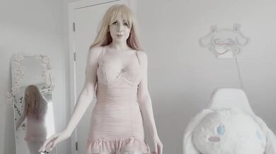 Transparent lingerie egirl pink cosplay ruined by big tits