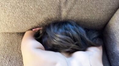 Up close deep throat swallow her small tits doggy cum in mouth