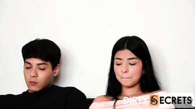 Stepbrother makes me deep throat his big thick cock while stepmom watches