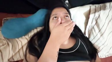 My stepsister sneaks into my room and seduces me I fuck her tight pussy in silence