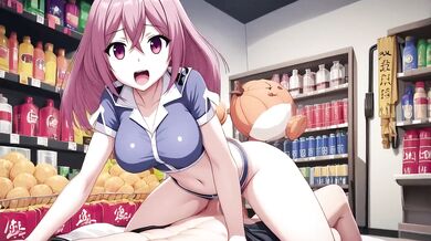 Pink hair schoolgirl titfuck creampie in convenience store