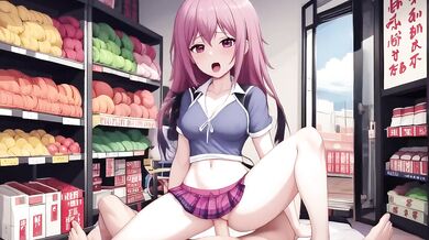 Pink hair schoolgirl titfuck creampie in convenience store